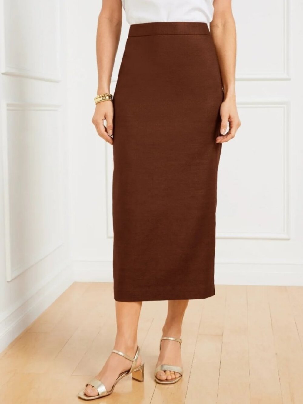 Talbots Pencil Midi Skirt Size 18W Petite 18WP NWT Brown Linen Blend Office